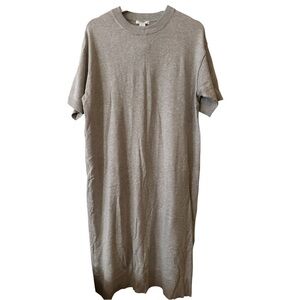 H&M Fine Knit Crewneck Taupe Short Sleeve Drop Shoulder Relaxed Fit Midi Dress